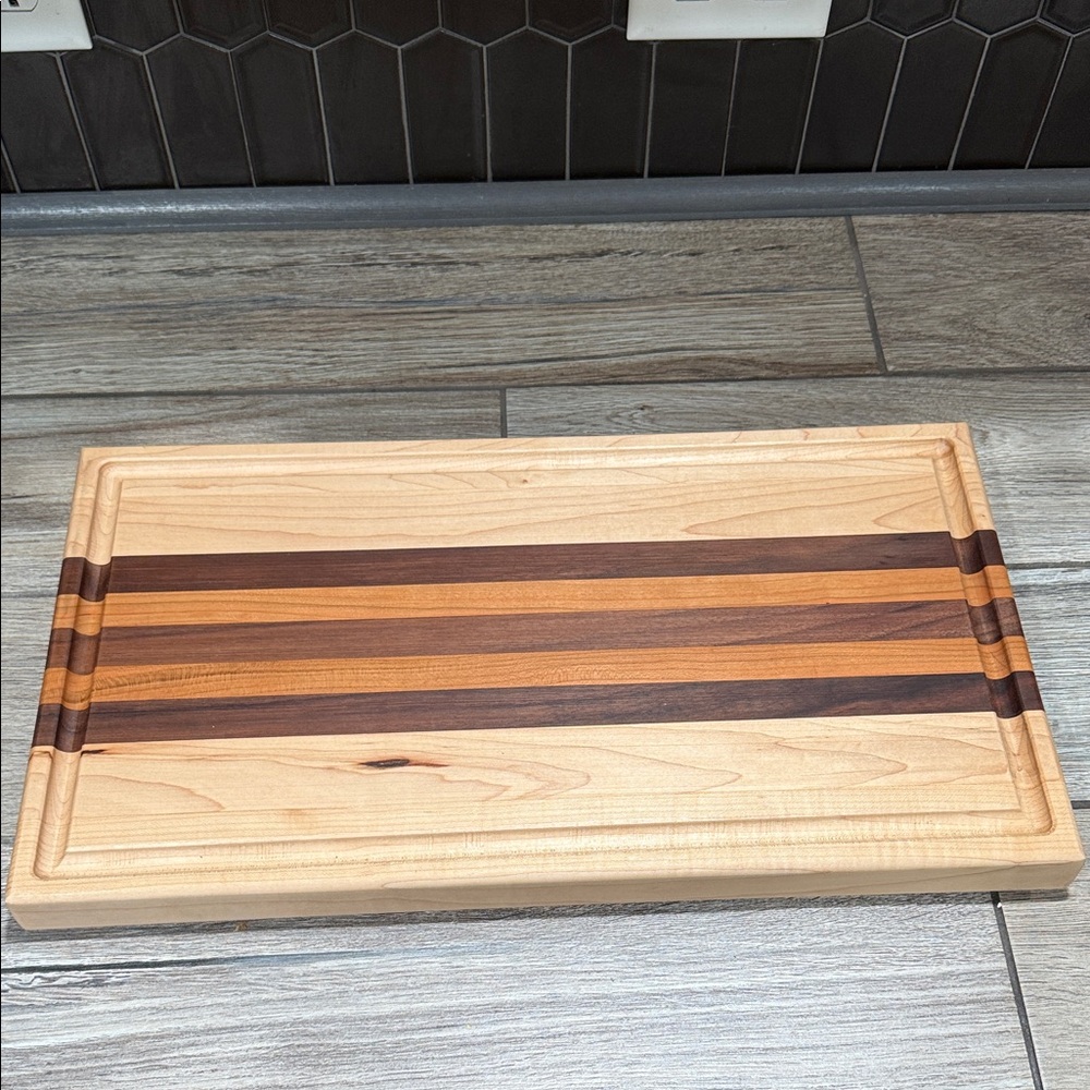 Wooden maple, walnut and cherry Cutting Board with Striped Design